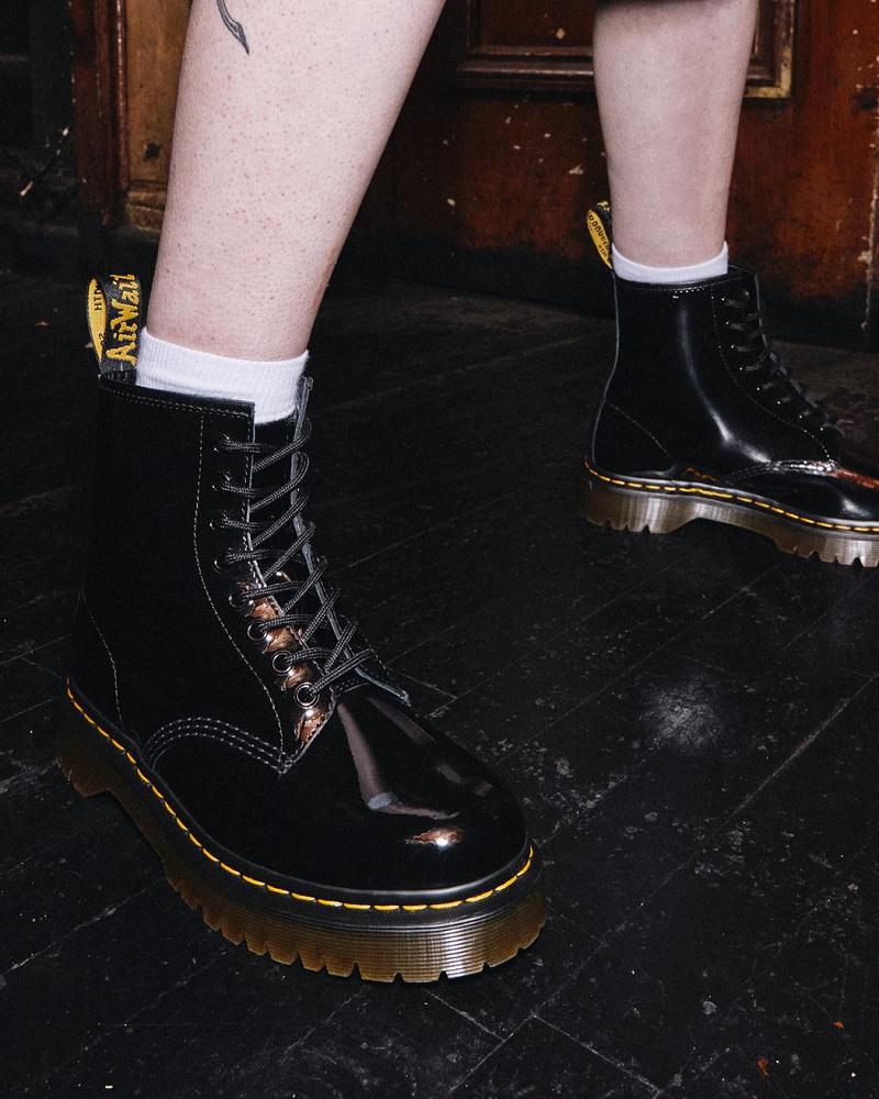 Black Men's Dr Martens 1460 Bex Patent Leather Lace Up Boots | CA 502TCE